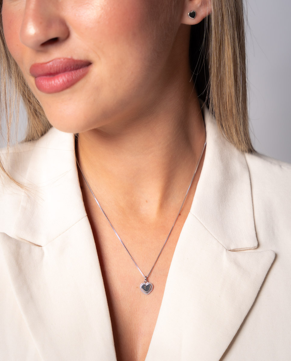 Conjunto de Pendientes y Gargantilla corazón de Plata rodiada