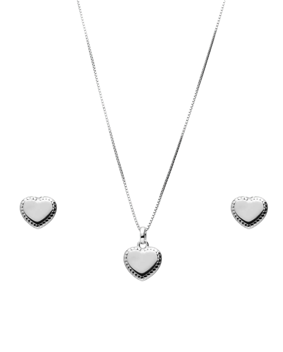 Conjunto de Pendientes y Gargantilla corazón de Plata rodiada
