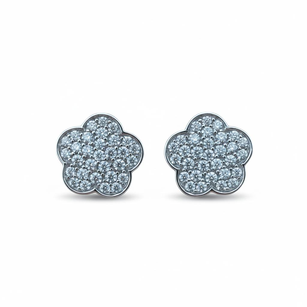 Pendientes flor de Plata de ley rodiada con Circonitas microengastadas 10mm