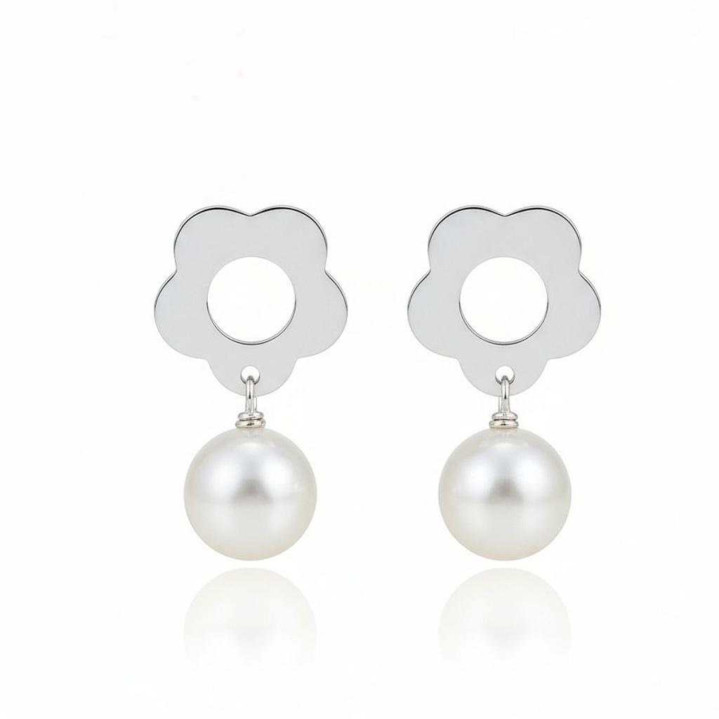 Pendientes margarita de Plata de ley 925 con Perlas sintéticas colgantes