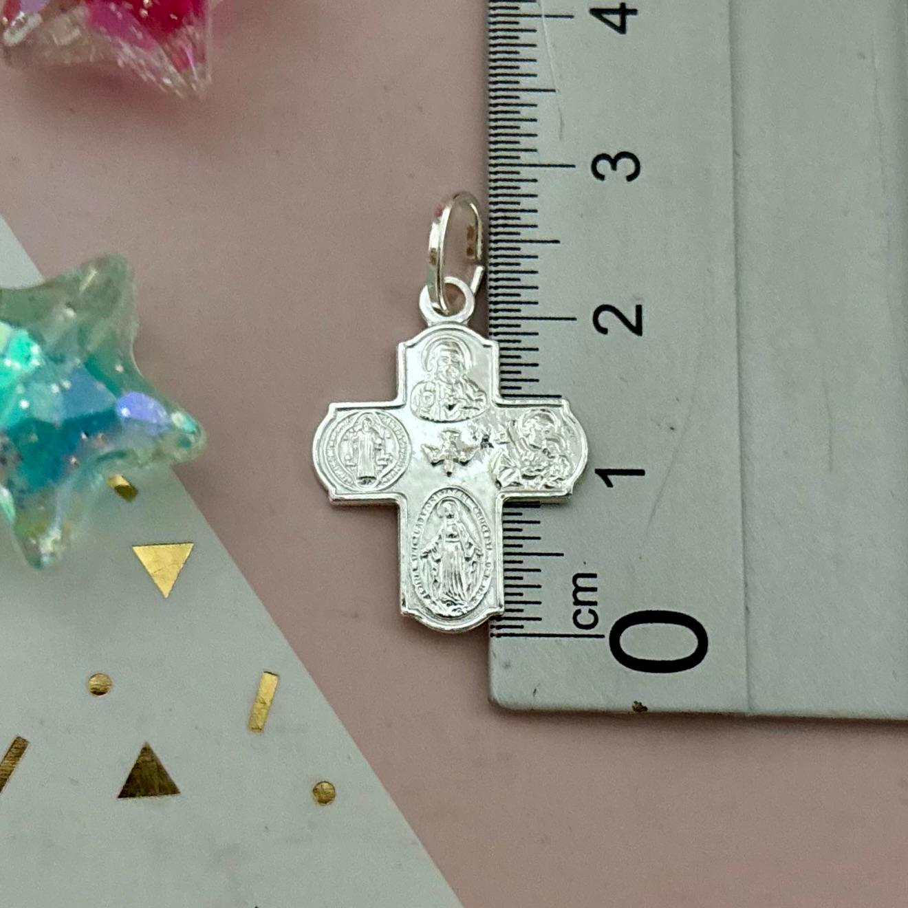 Cruz Amuleto Cuatro Vías de Plata de ley 20mm x 16mm 4