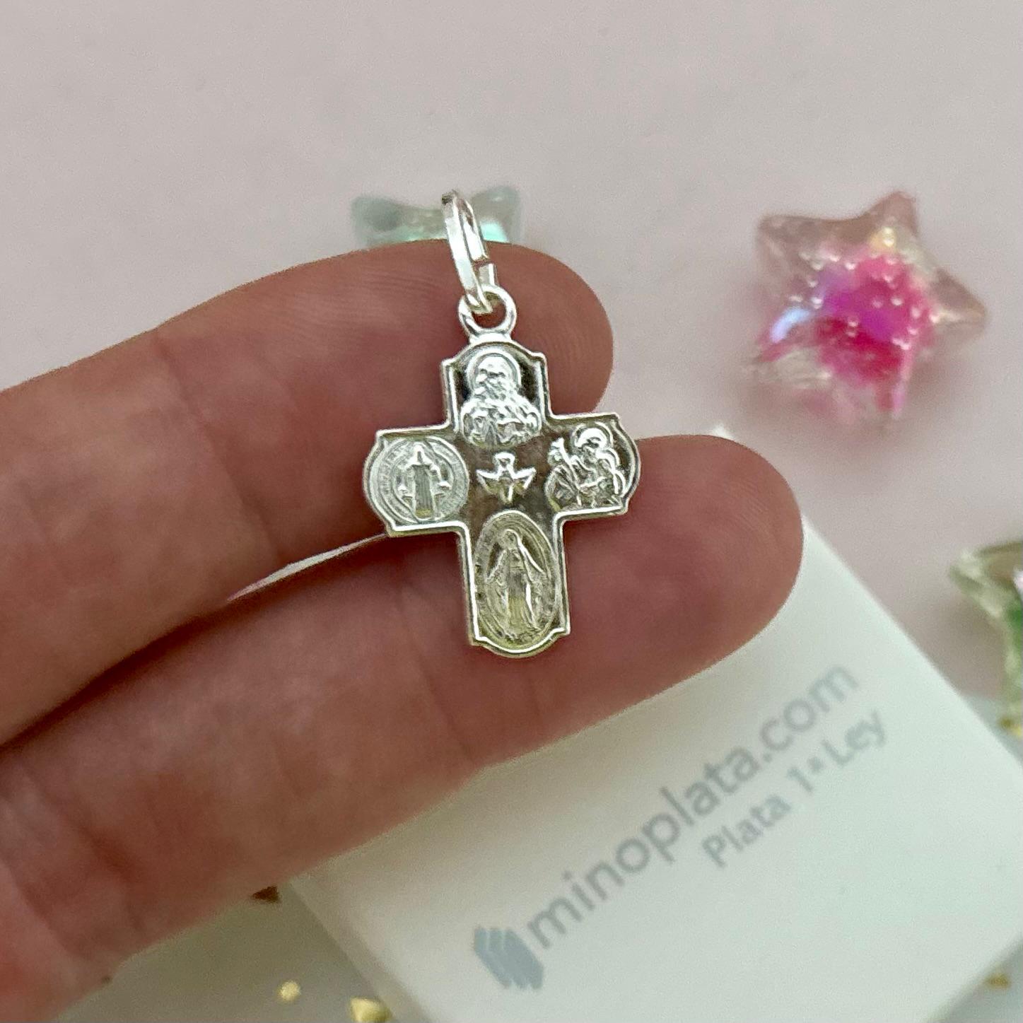 Cruz Amuleto Cuatro Vías de Plata de ley 20mm x 16mm 3