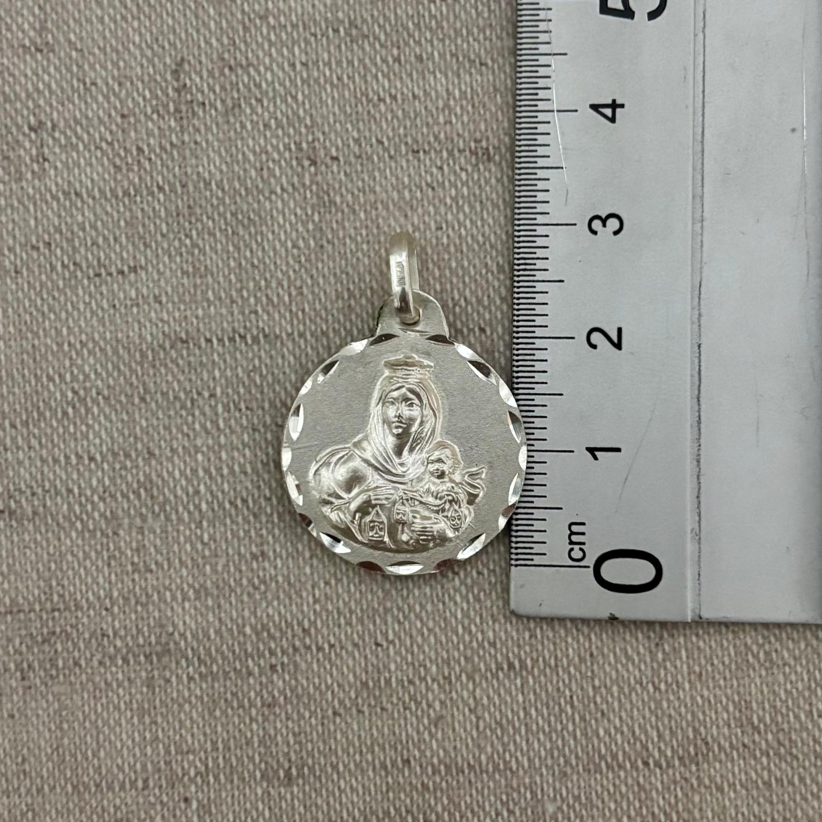 Medalla Escapulario Virgen del Carmen y Sagrado Corazón de Plata de ley tallada 20mm 3