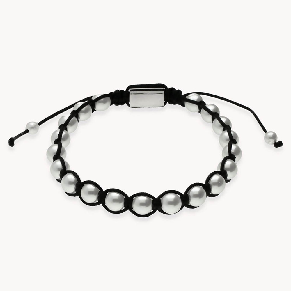 Pulsera hilo negro ajustable con Perlas y cierre de Acero inoxidable