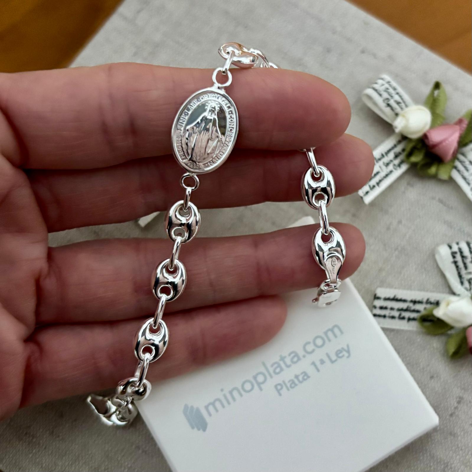 Pulsera calabrote Virgen Milagrosa de Plata de ley 925