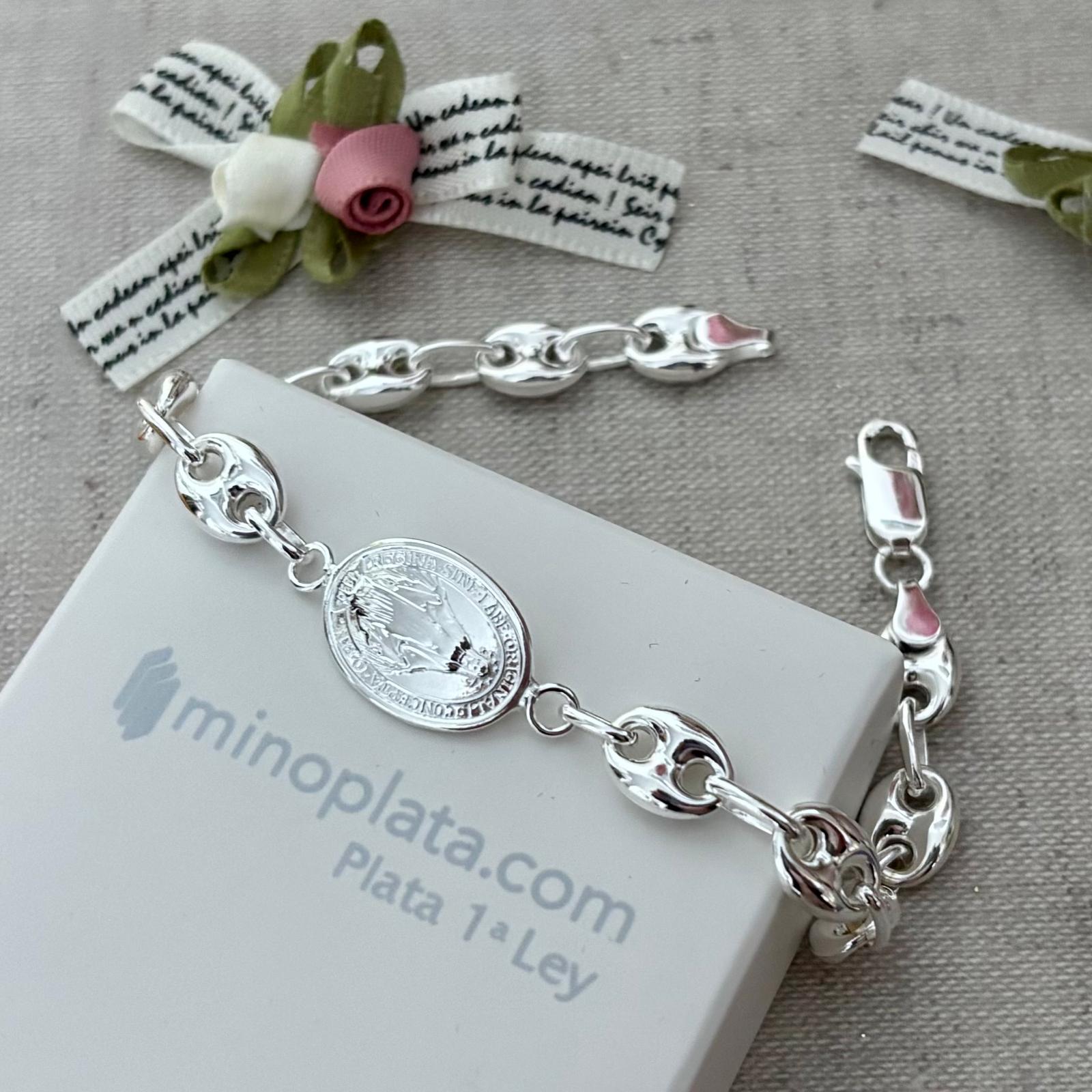 Pulsera calabrote Virgen Milagrosa de Plata de ley 925 3
