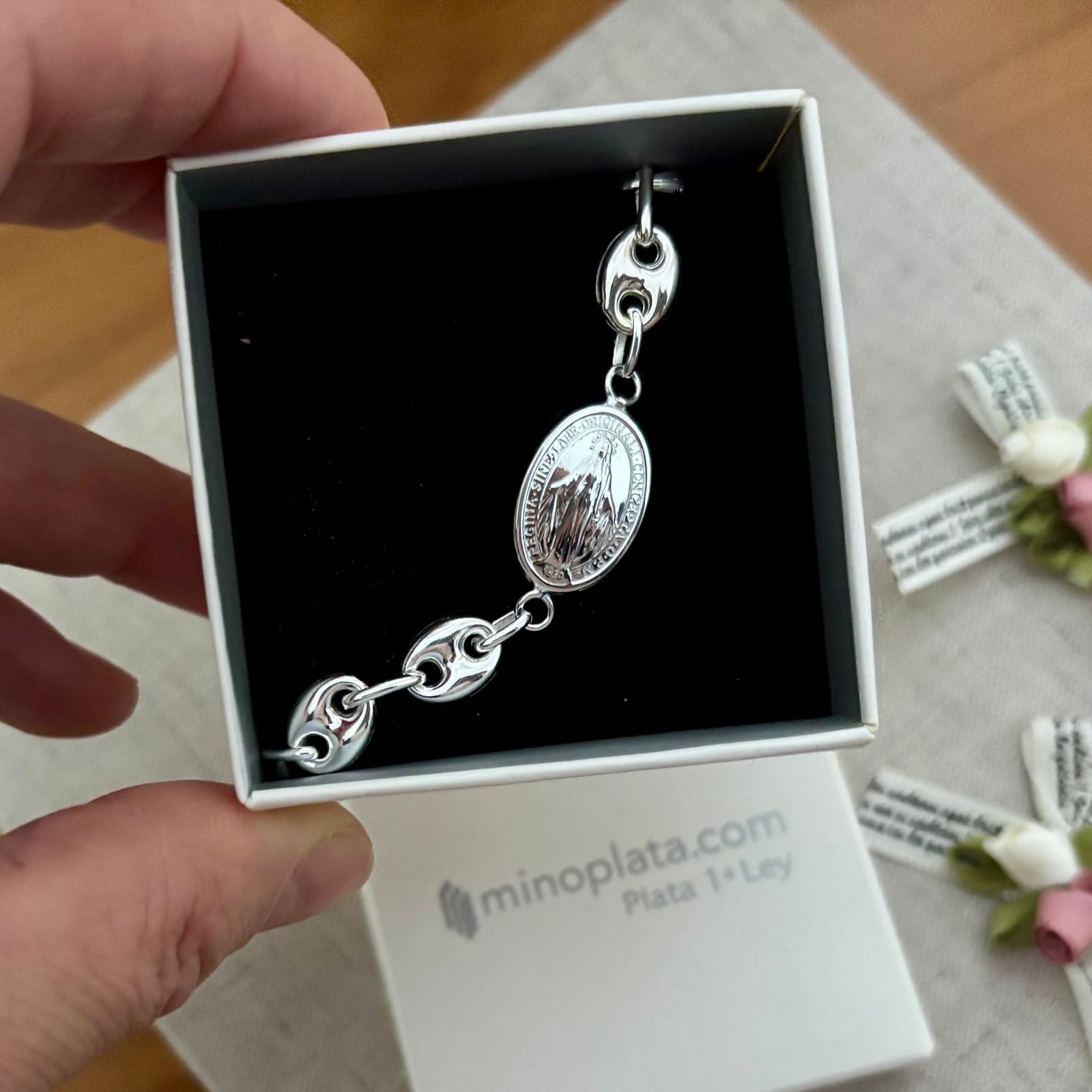 Pulsera calabrote Virgen Milagrosa de Plata de ley 925 6