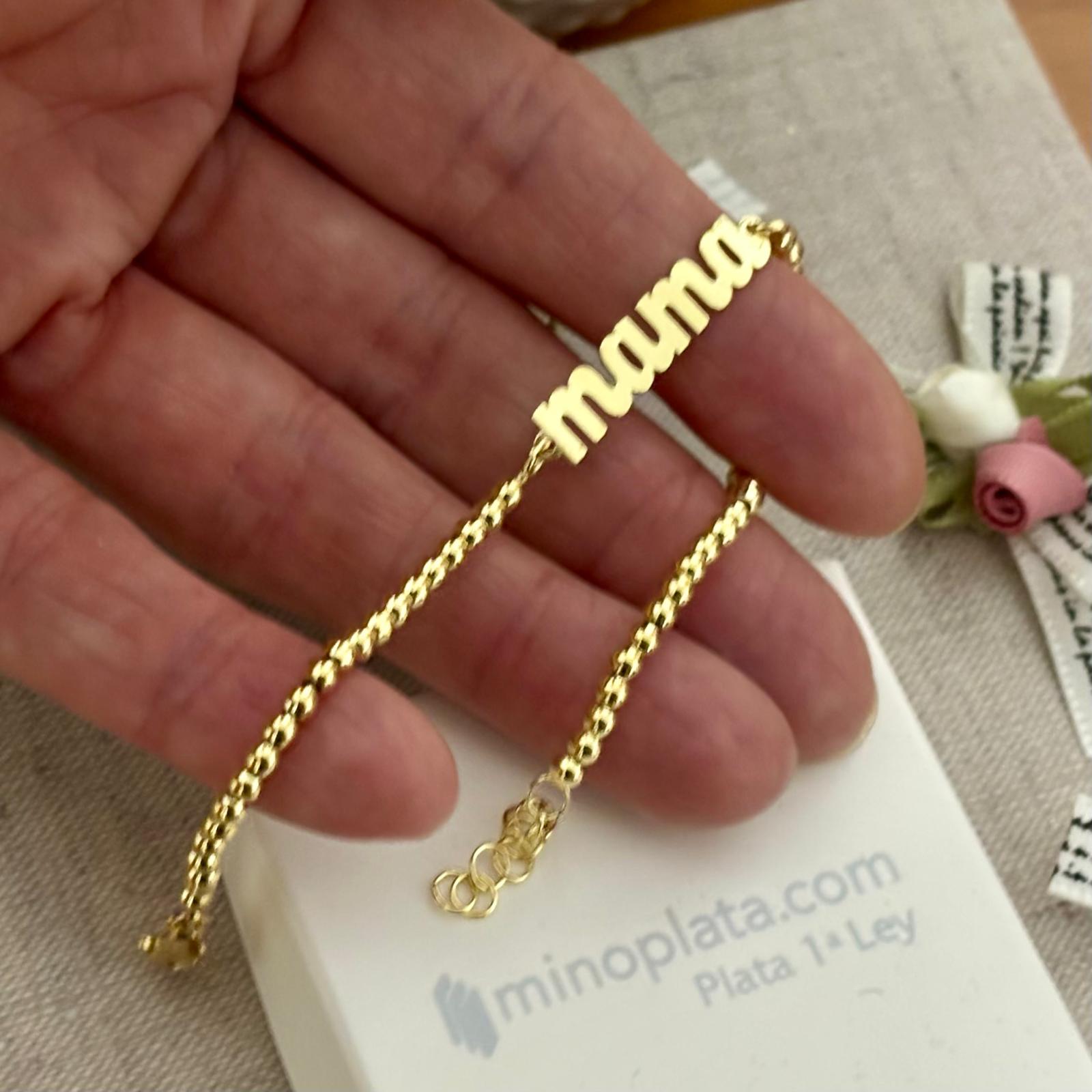 Pulsera bolas de Plata de ley chapada en Oro para mama 5