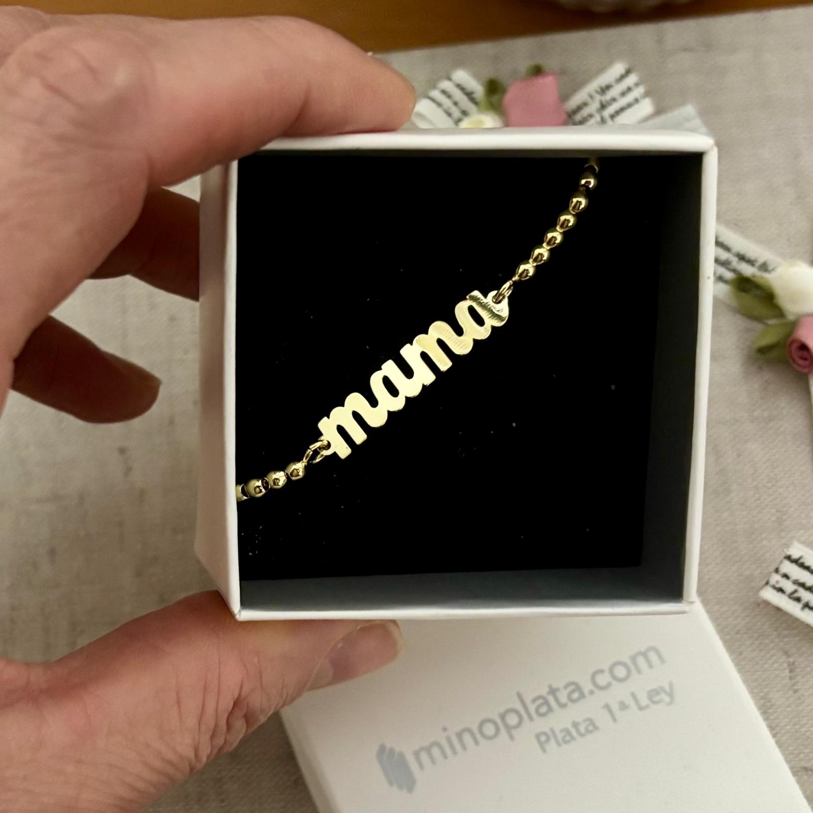 Pulsera bolas de Plata de ley chapada en Oro para mama 3