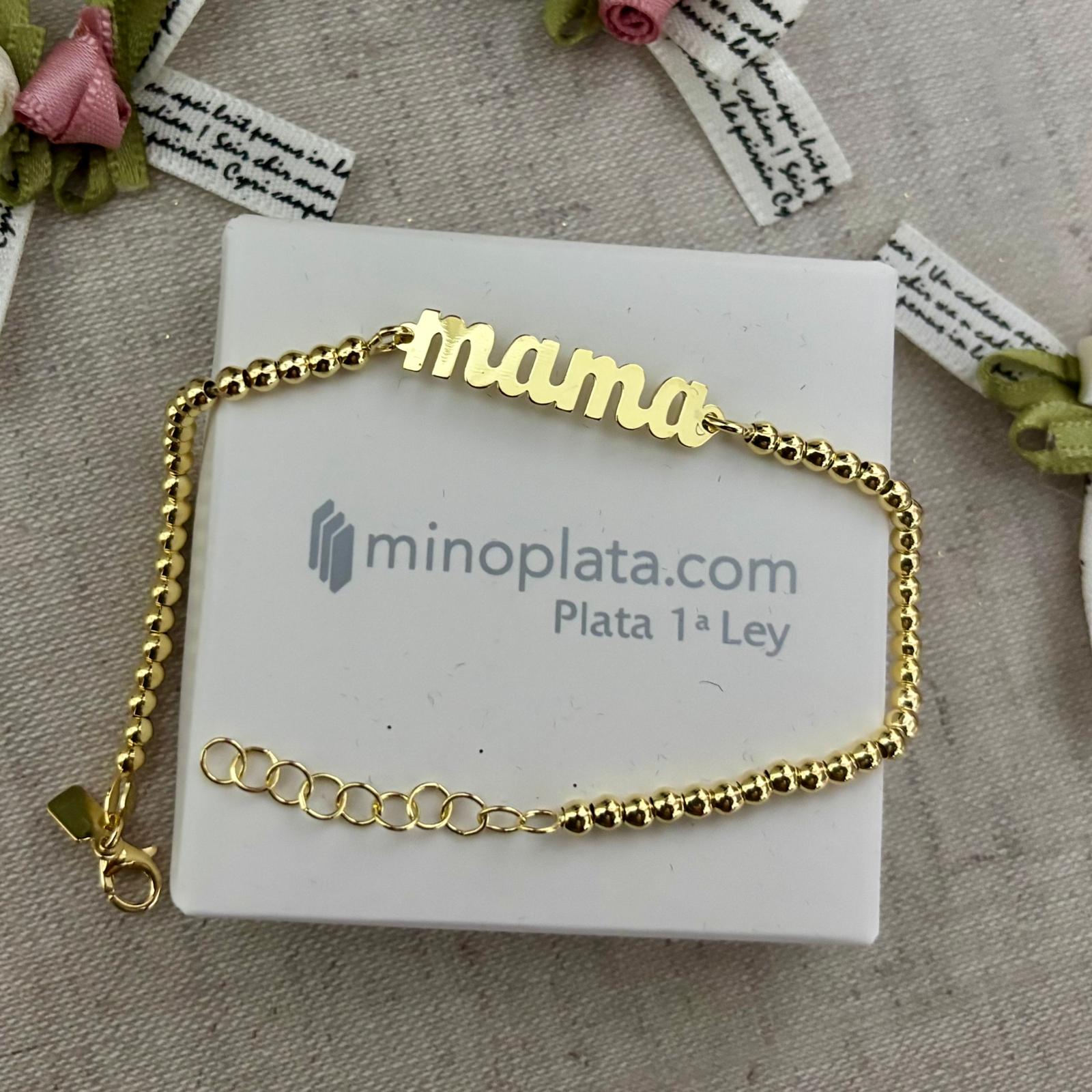 Pulsera bolas de Plata de ley chapada en Oro para mama