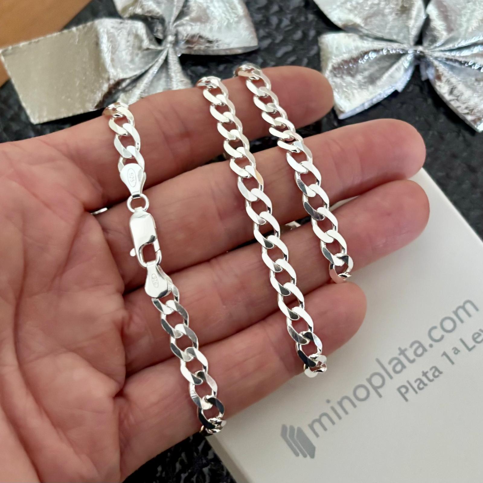 Cadena barbada plana de Plata de ley 925 60cm y 5mm de ancha 3