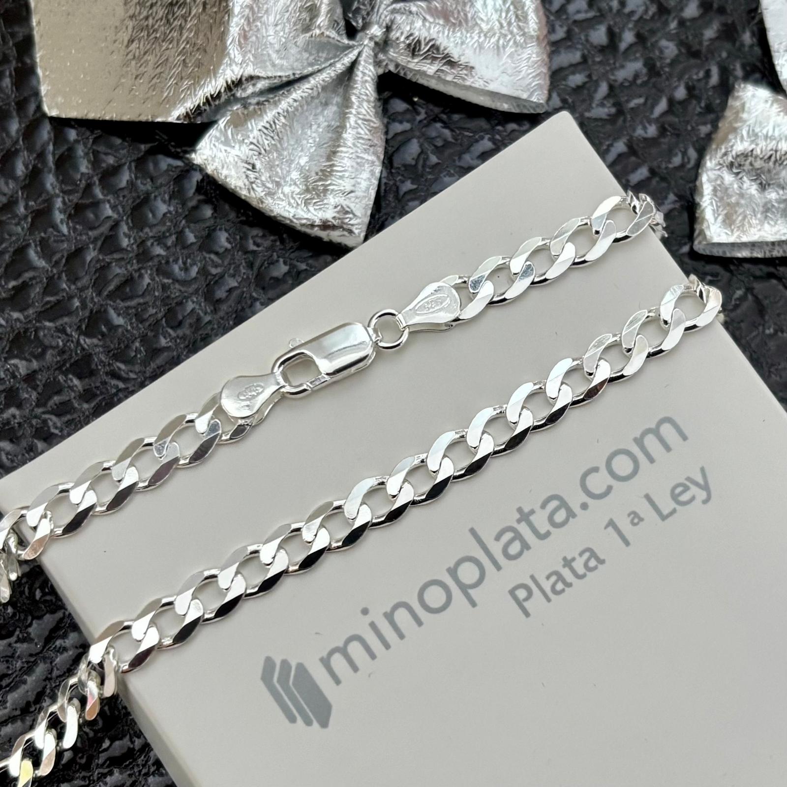 Cadena barbada plana de Plata de ley 925 60cm y 5mm de ancha