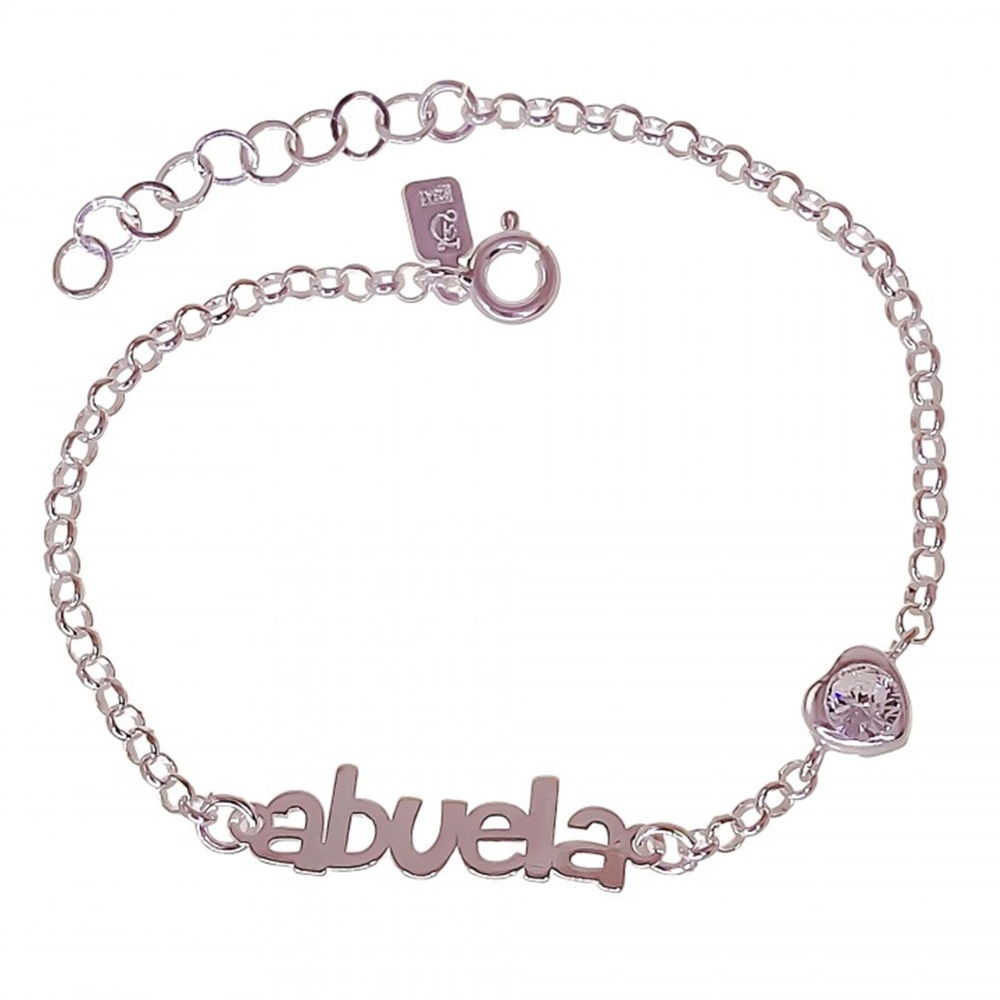 Pulsera abuela de Plata de ley corazón con Circonita