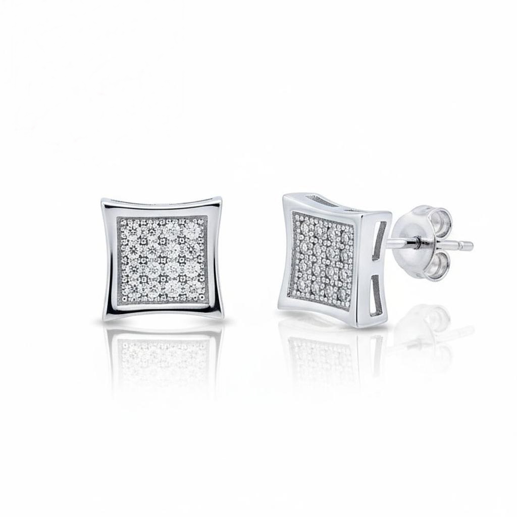 Pendientes novia cuadrados 6x6mm de Plata de ley baño de rodio con Circonitas microengastadas