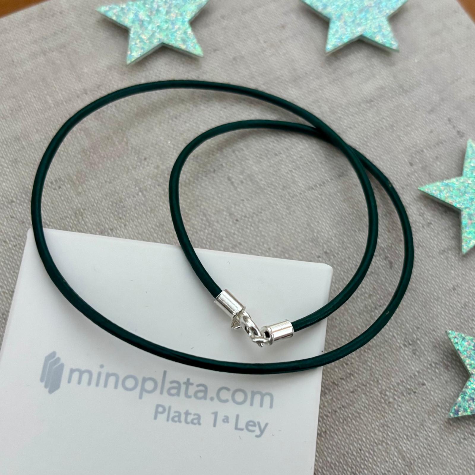 Cordon verde de Cuero y Plata de ley en 40 Cm. 3