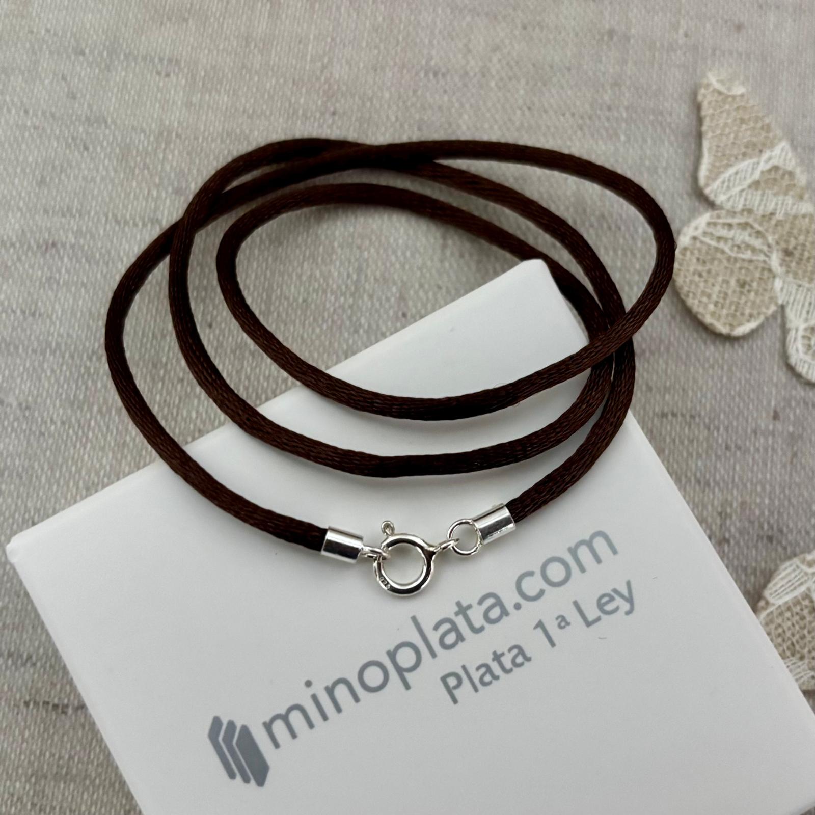 Gargantilla de seda marrón y cierre de Plata de ley 925 45cm 2,5mm