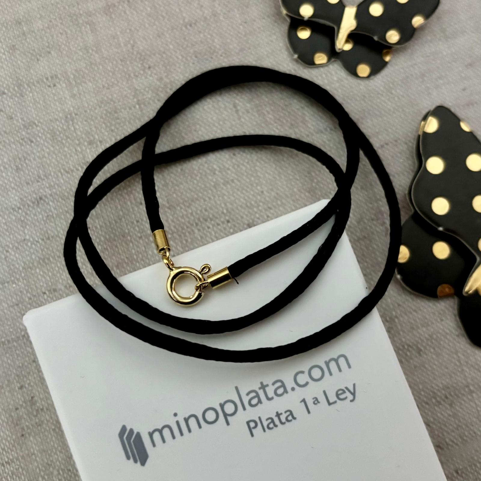 Gargantilla de Seda negra con cierre de Plata de ley dorada 60cm y 2mm