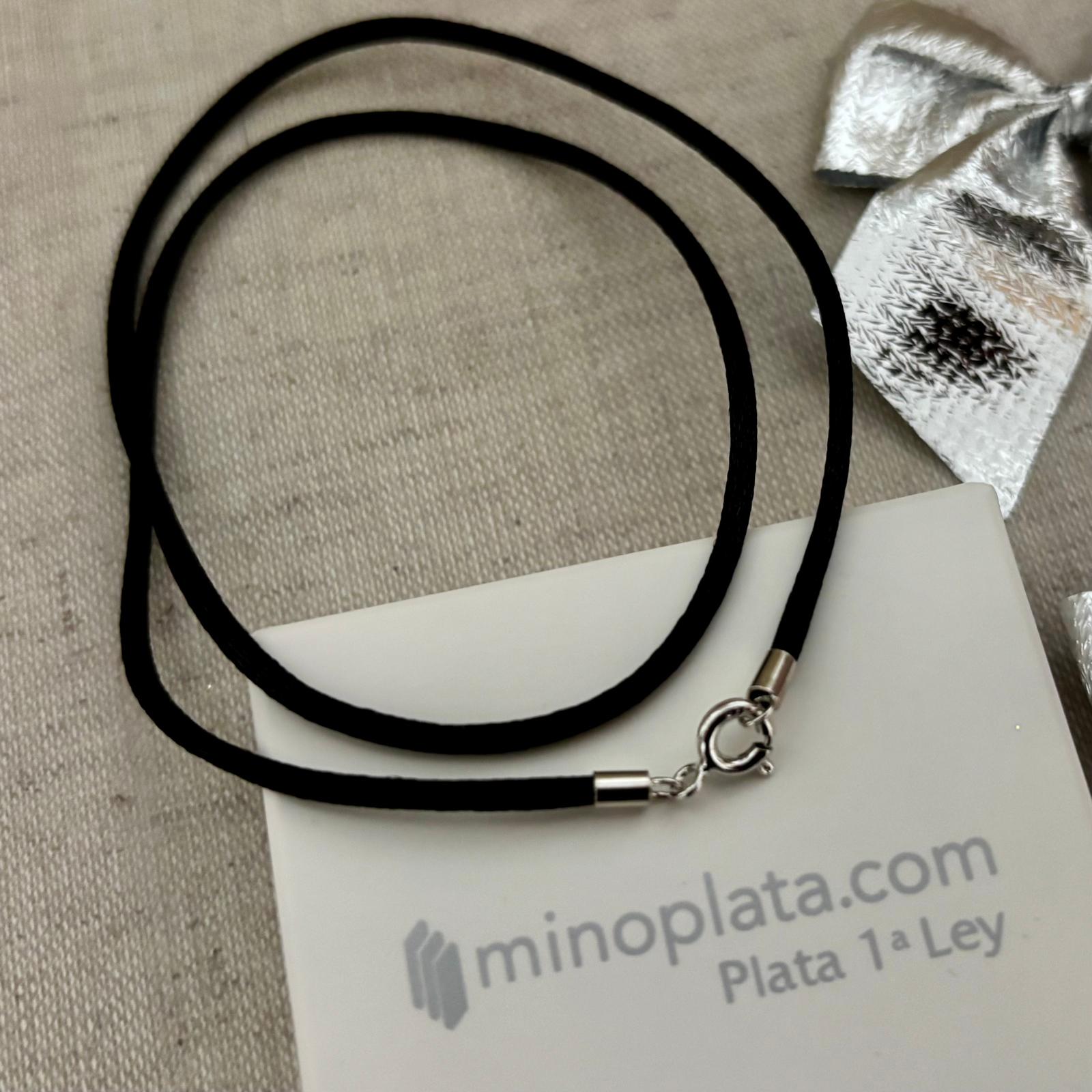 Gargantilla de Seda negra con cierre de Plata de ley 925 50cm y 2,5mm