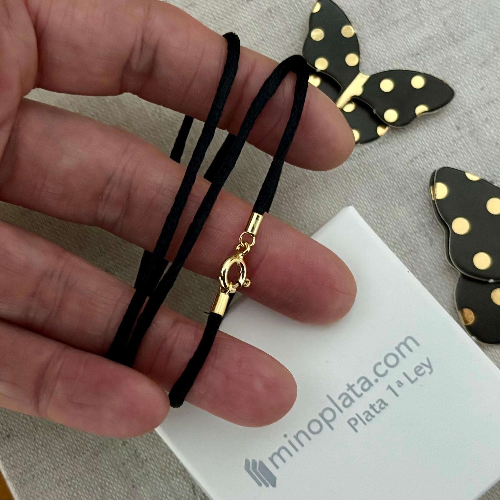 Gargantilla de seda negra con cierre de Plata de ley chapada en Oro 50cm