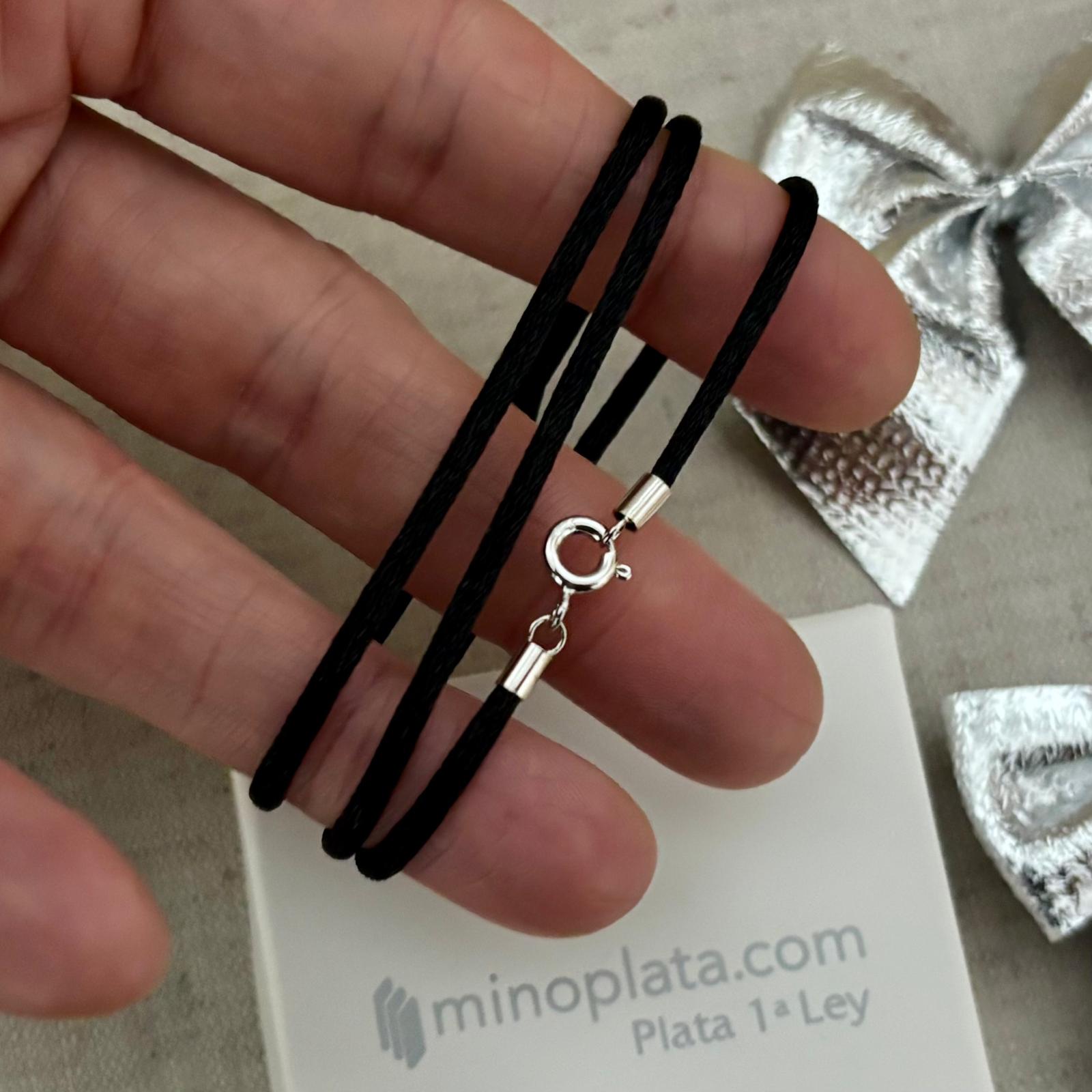 Gargantilla de seda negra con cierre de Plata de ley 925 45cm y 2,5mm