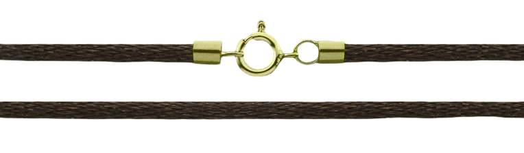 Gargantilla de seda marrón con cierre de Plata de ley 925 chapada en Oro 45cm y 2,5mm