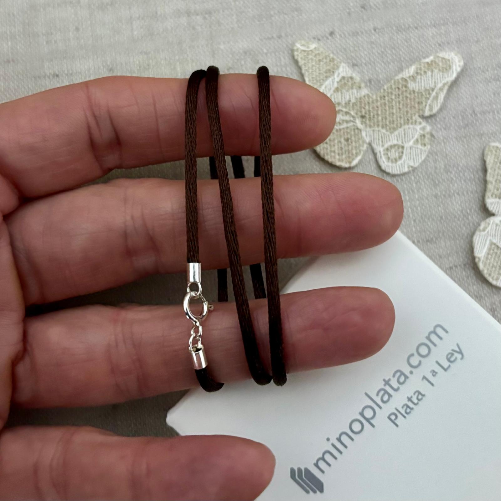 Gargantilla seda marrón con cierre de Plata de ley 925 50cm y 2,5mm grosor