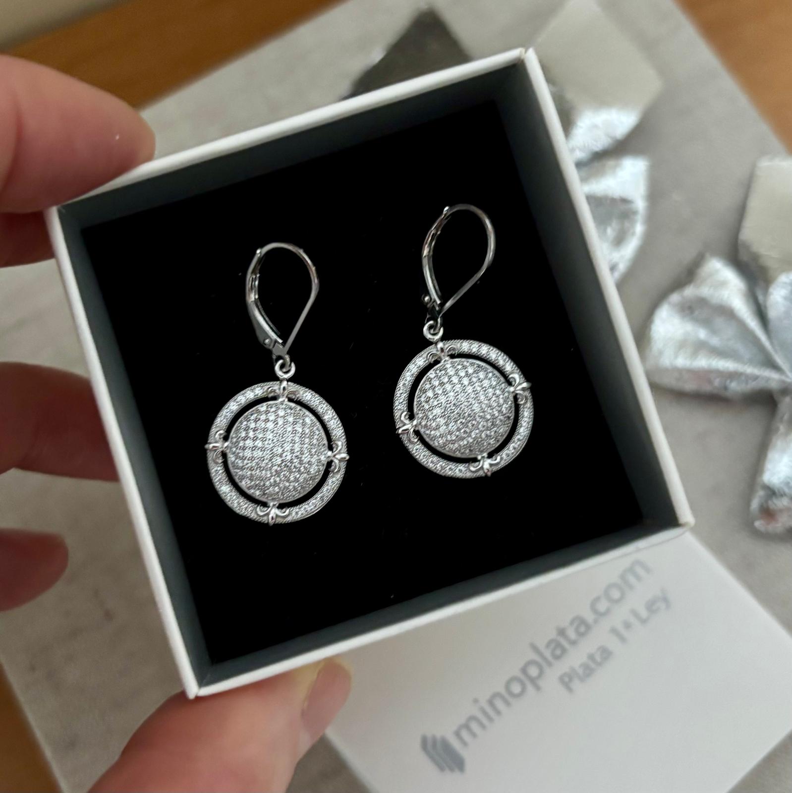 Pendientes círculos colgantes de Plata de ley rodiada con Circonitas microengastadas 3