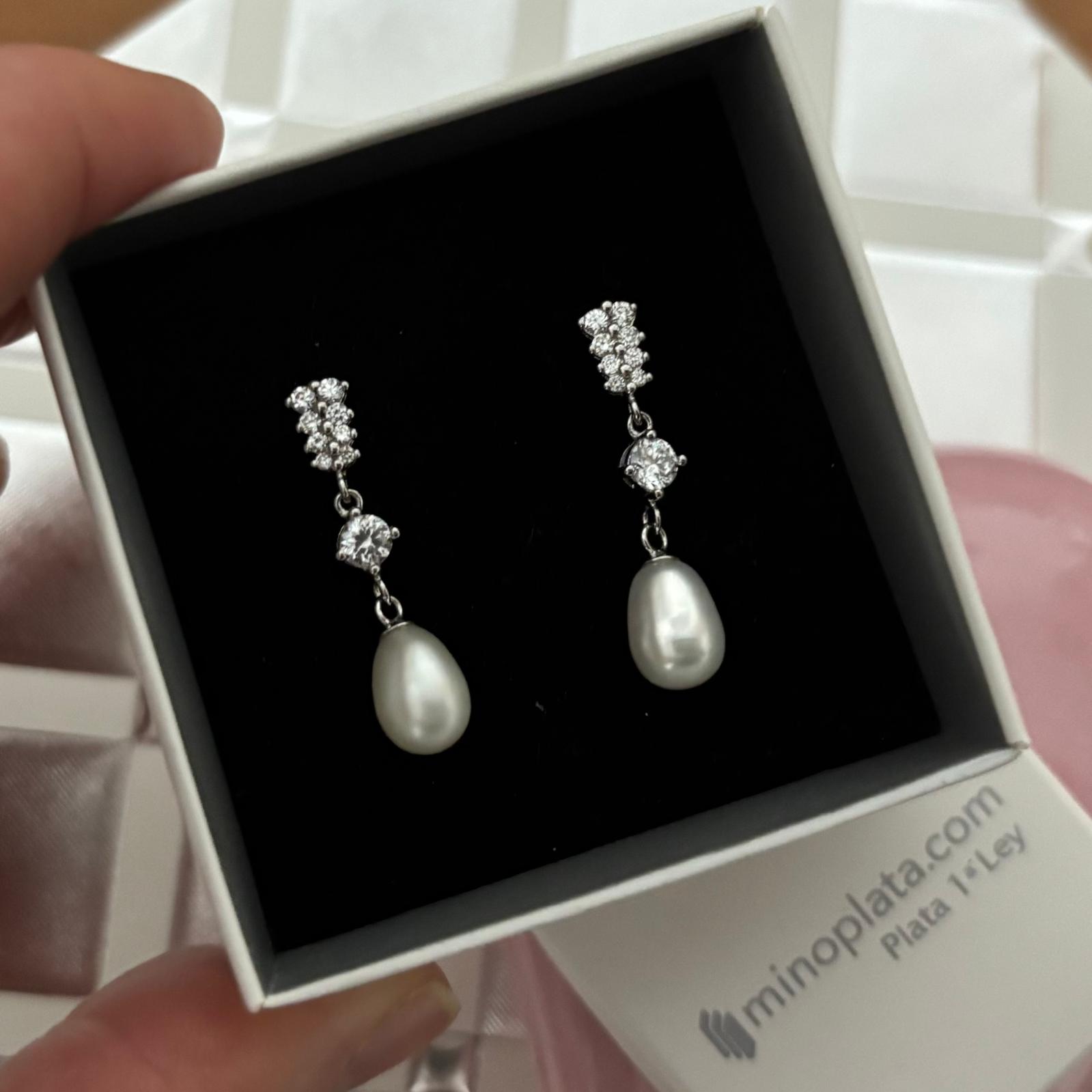 Pendientes novia Perlas cultivadas colgantes en Plata rodiada y Circonitas 3