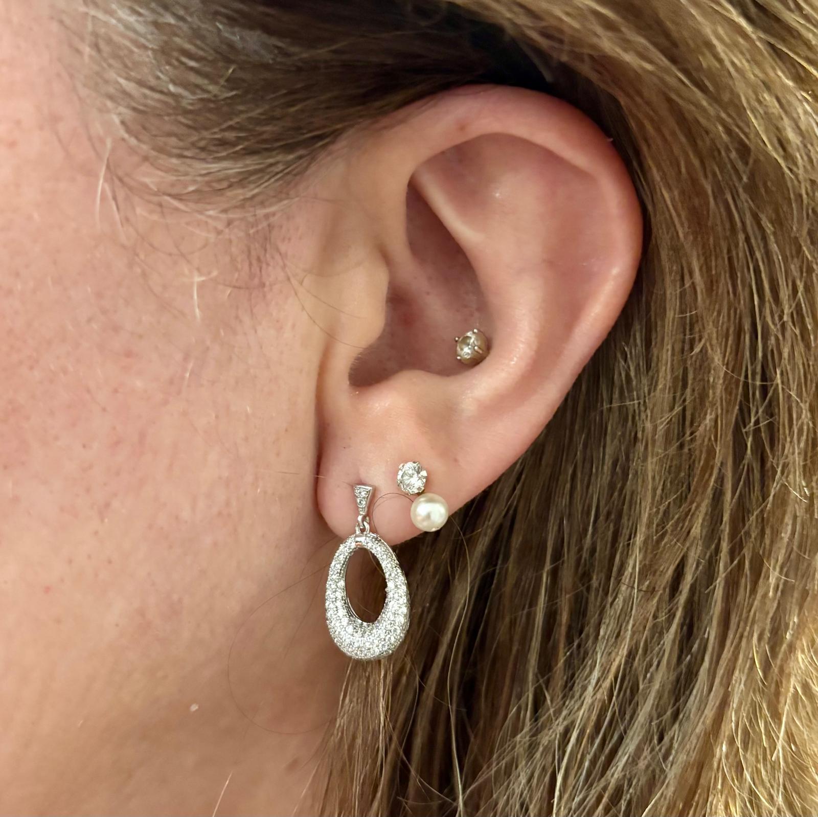 Pendientes de novia lágrima colgante de Plata de ley rodiada con Circonitas micro 4