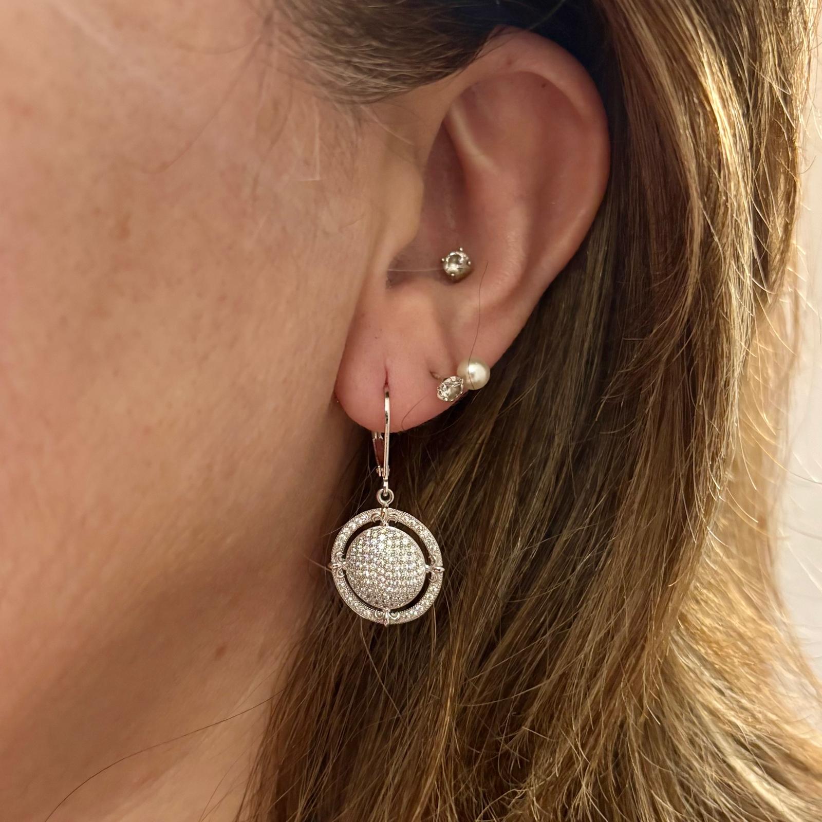 Pendientes círculos colgantes de Plata de ley rodiada con Circonitas microengastadas 4