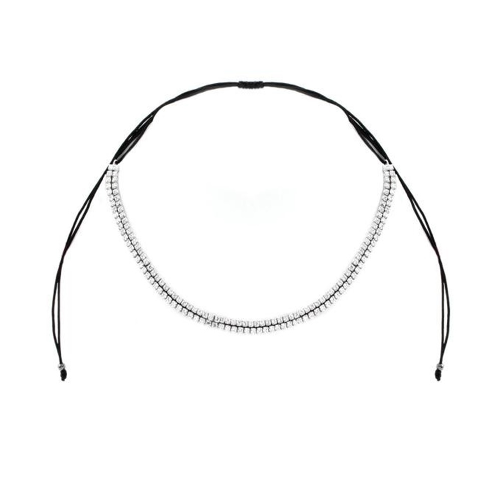 Choker de Plata rodiada con doble fila de Circonitas y cordón negro