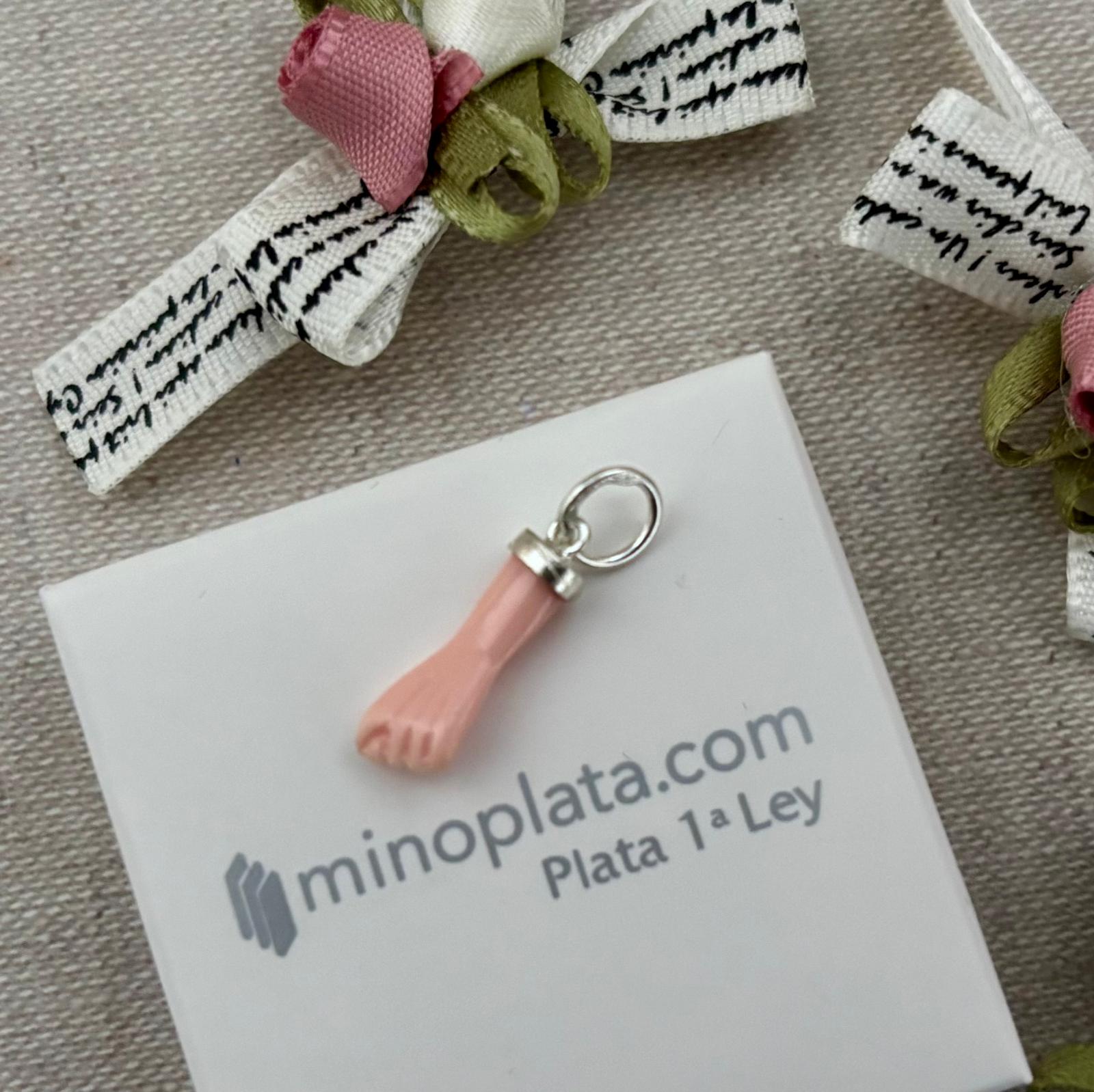 Colgante Mano de la suerte higa sintética color rosa palo asa de Plata de ley 925 4