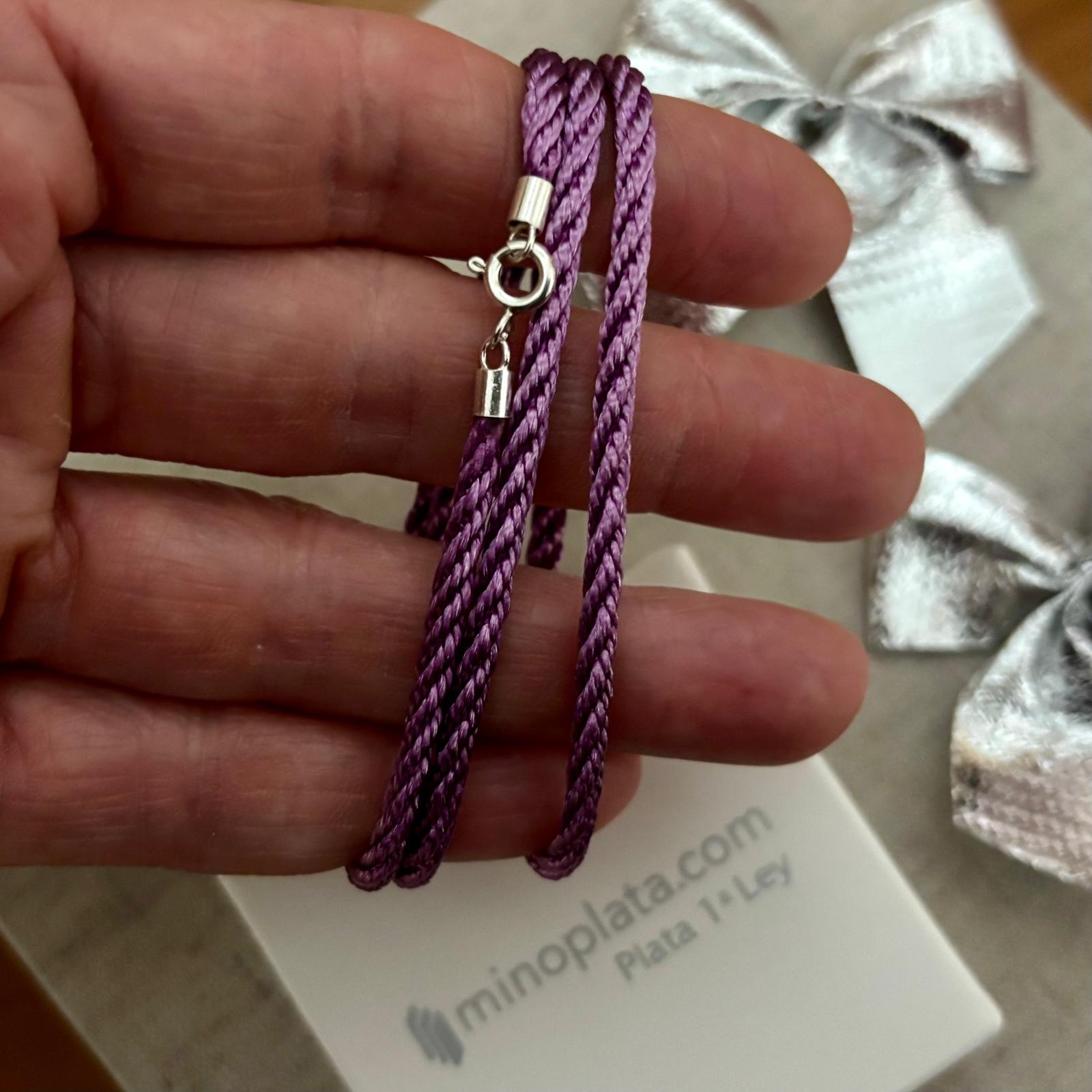 Gargantilla unisex de seda lila reliada 2,5mm con cierre de Plata de ley 925 50cm