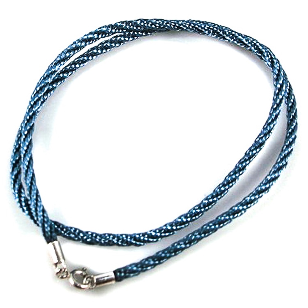 Gargantilla unisex de seda reliada azul 2,5mm con cierre de Plata de ley 925 50cm