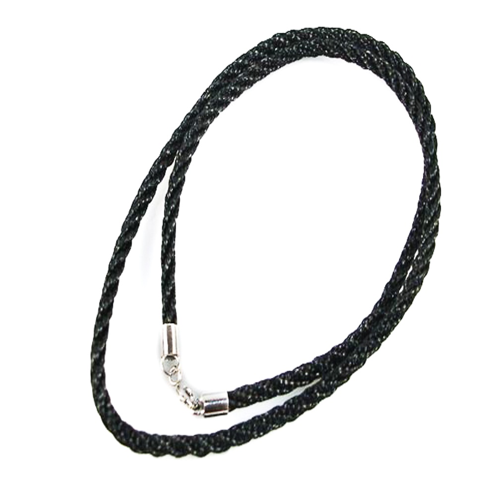 Gargantilla seda reliada color negro 2,5mm grosor con cierre de Plata de ley 925 50cm