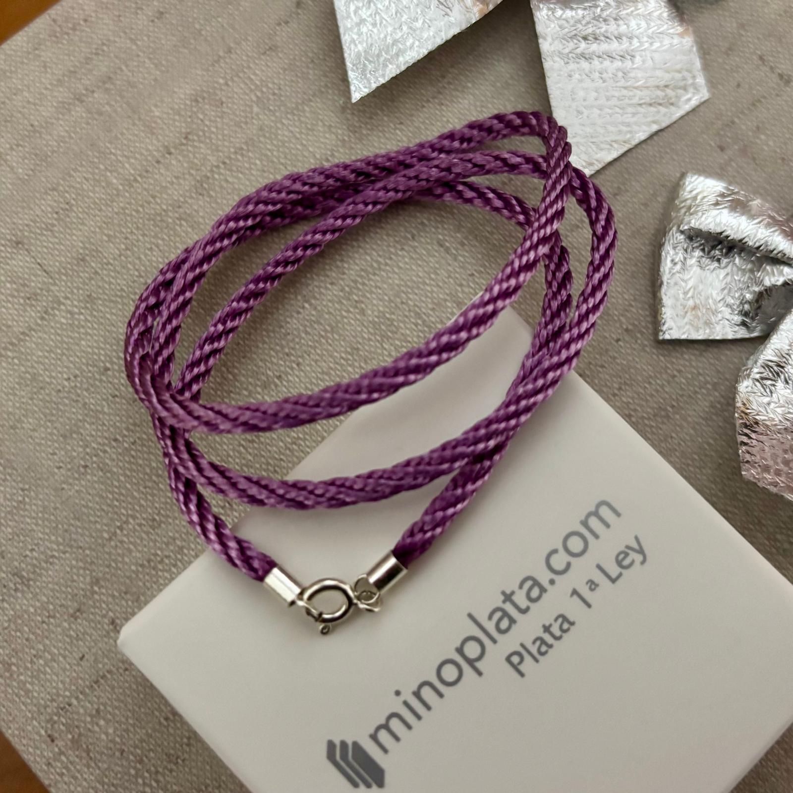 Gargantilla unisex de seda lila reliada 2,5mm con cierre de Plata de ley 925 50cm 3