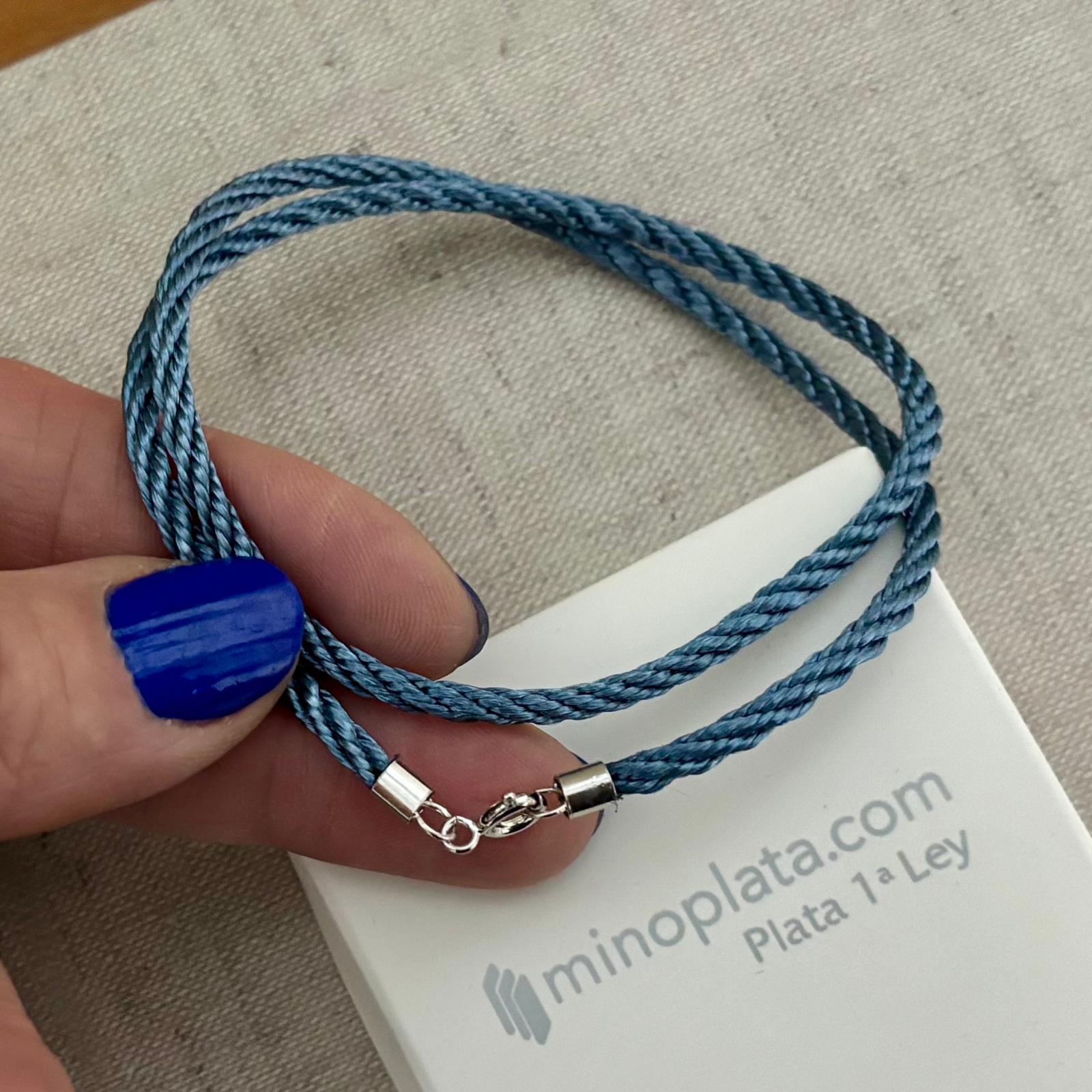 Gargantilla unisex de seda reliada azul 2,5mm con cierre de Plata de ley 925 50cm