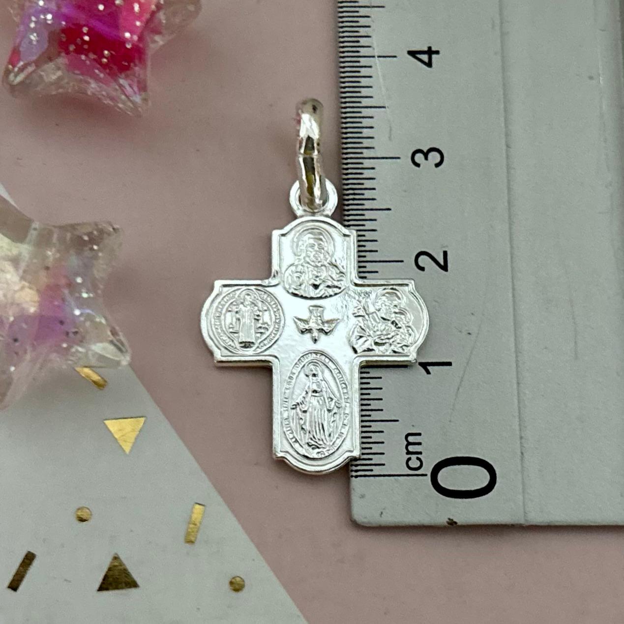 Colgante Crucifijo Cuatro Vías de Plata de ley 925 24mm x 21mm 3