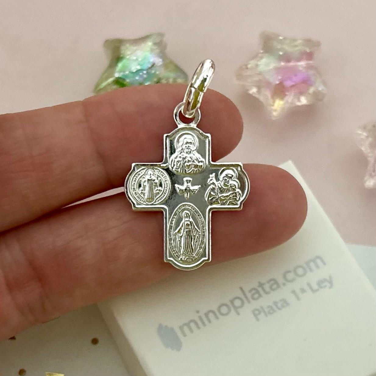 Colgante Crucifijo Cuatro Vías de Plata de ley 925 24mm x 21mm 4