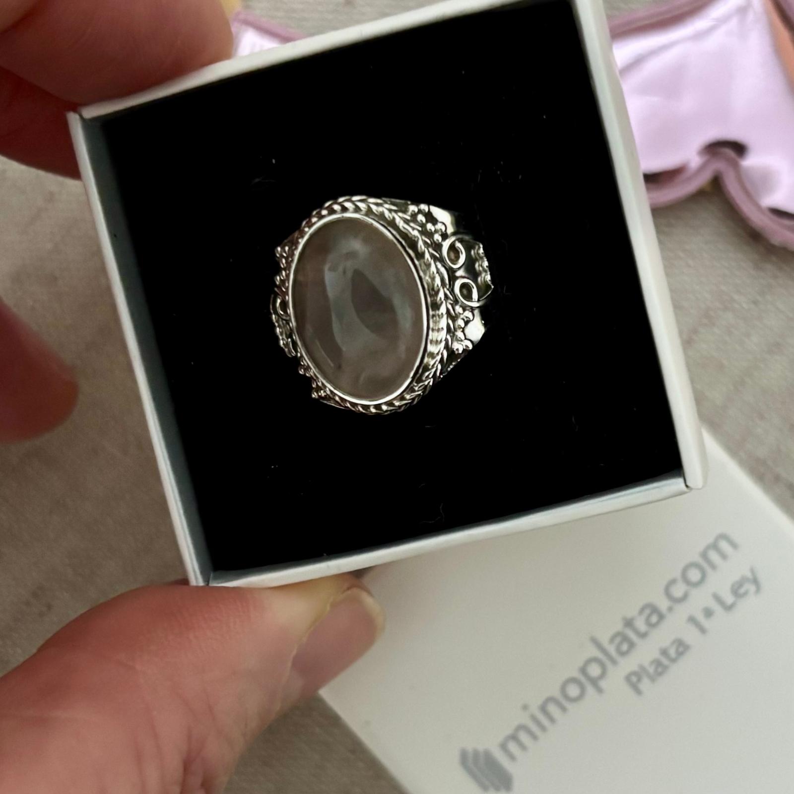 Sortija de Plata filigrana con piedra natural cuarzo rosa 4