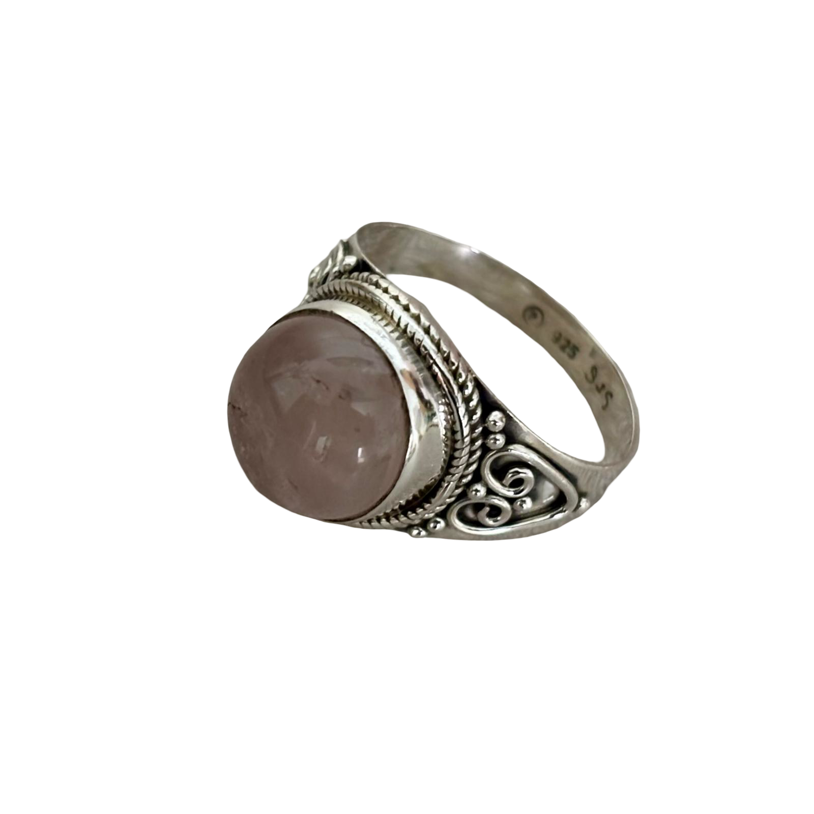 Anillo de Plata de ley con filigranas y piedra natural Cuarzo rosa