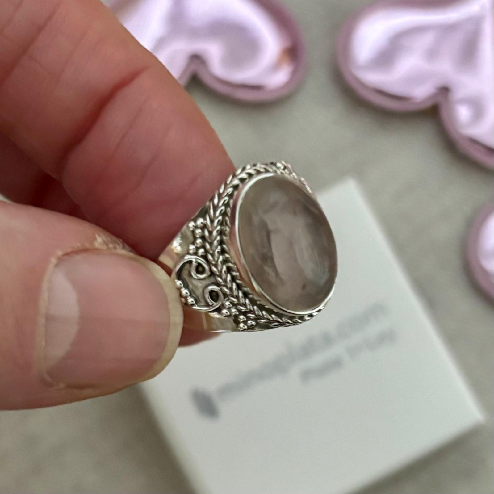 Sortija de Plata filigrana con piedra natural cuarzo rosa 3
