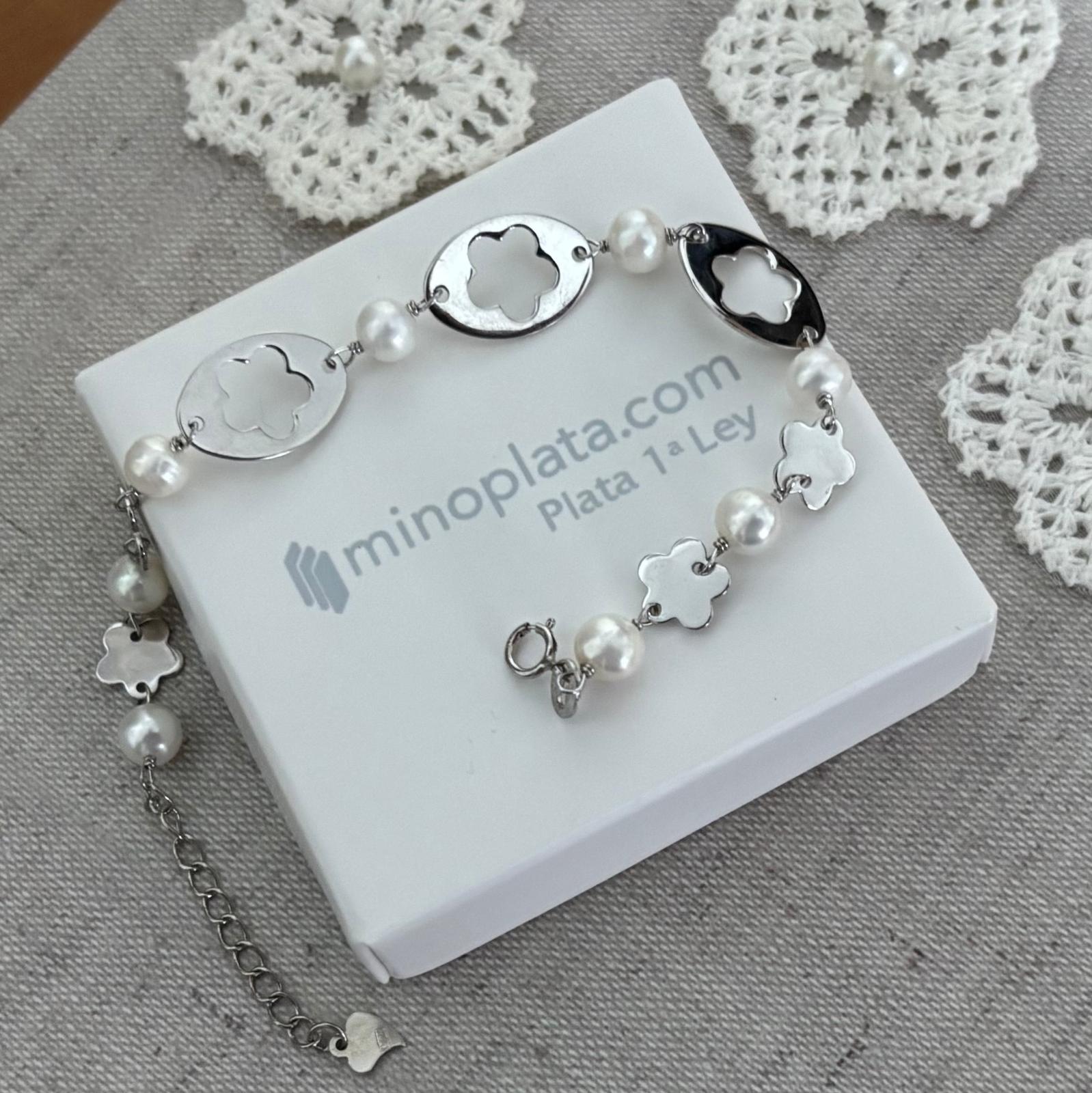 Pulsera infantil de Plata de ley con Perlas cultivadas 3