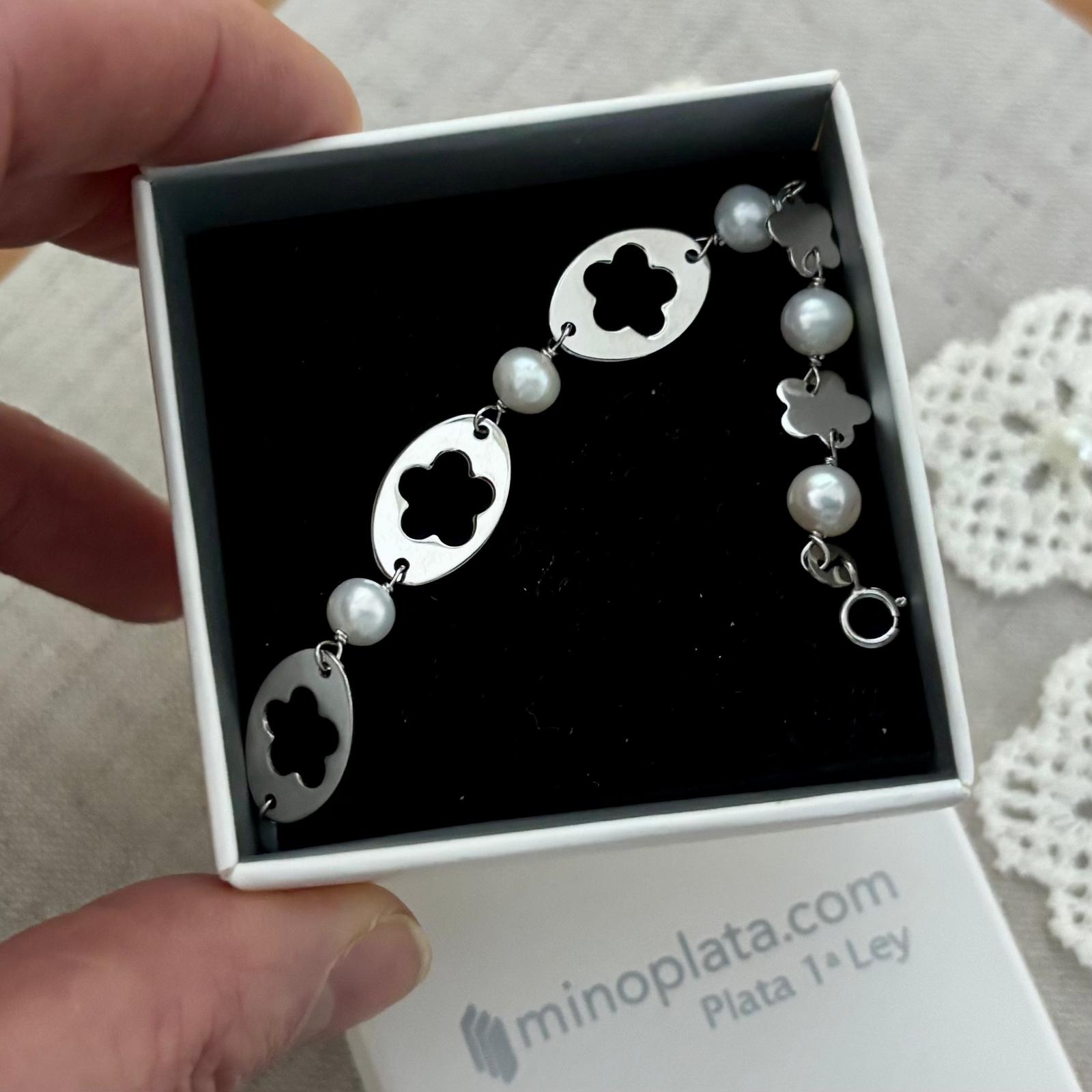 Pulsera infantil de Plata de ley con Perlas cultivadas 4