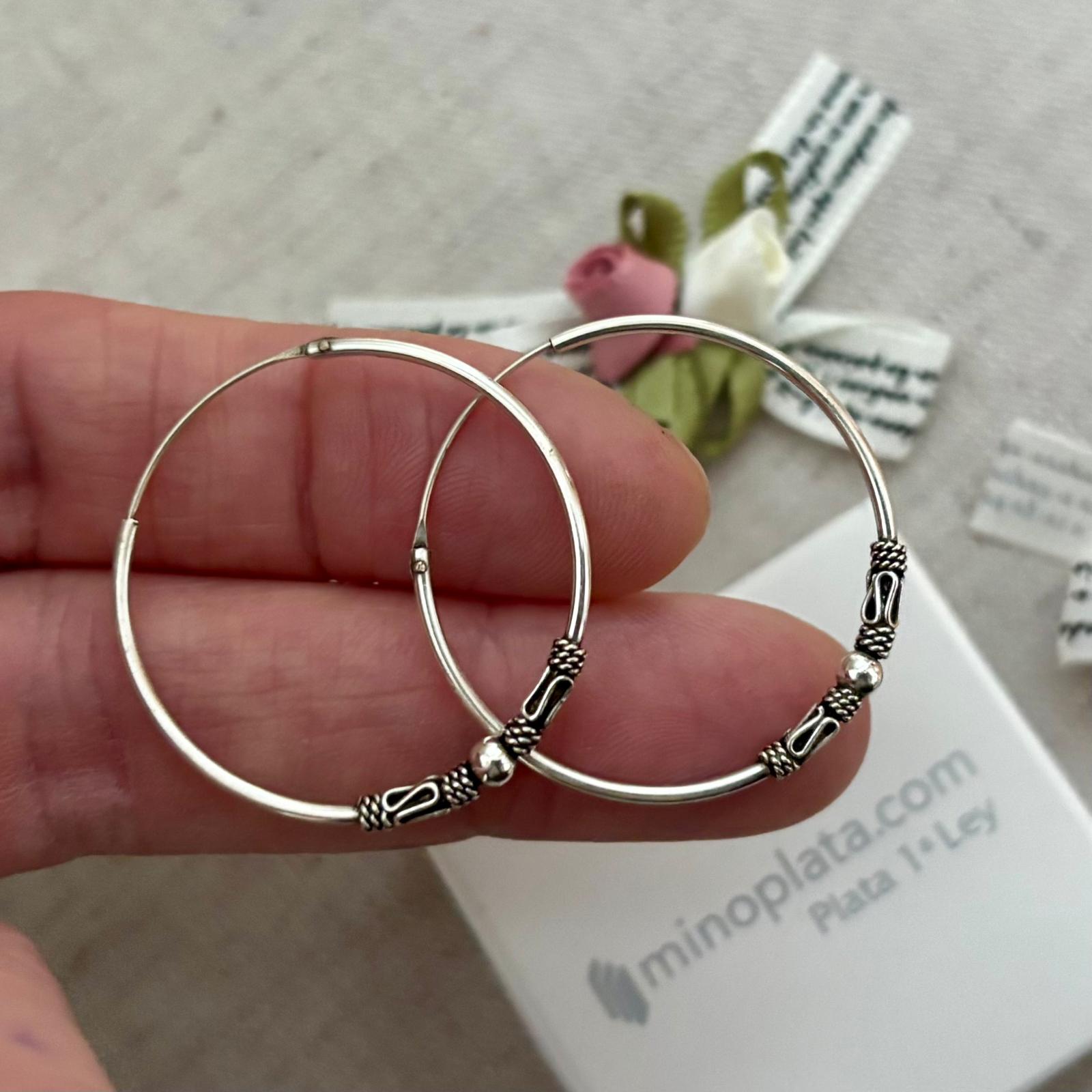 Pendientes aros bali 30mm de Plata de ley 925 bola 3mm