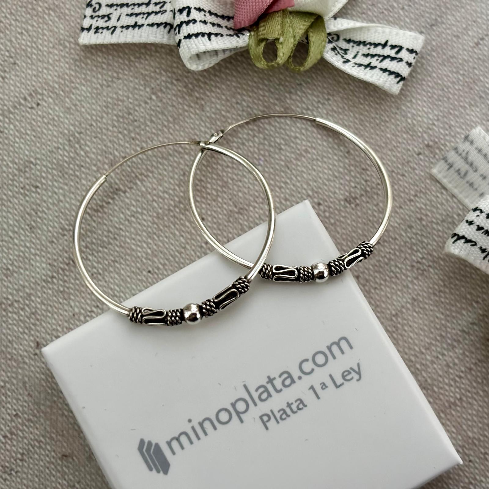 Pendientes aros bali 30mm de Plata de ley 925 bola 3mm 4