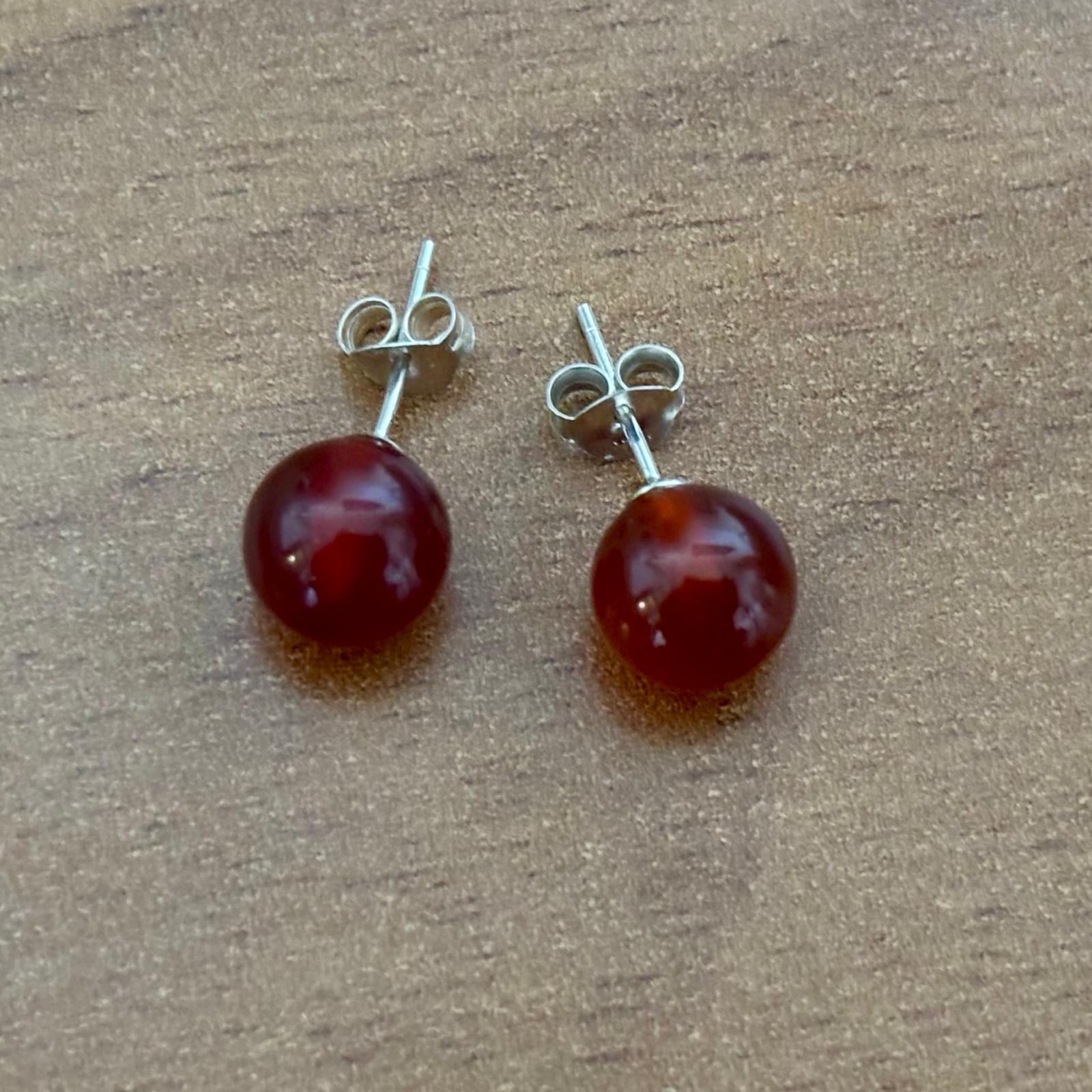 Pendientes piedra semipreciosa Carneola bola 8mm en Plata de ley 925 5