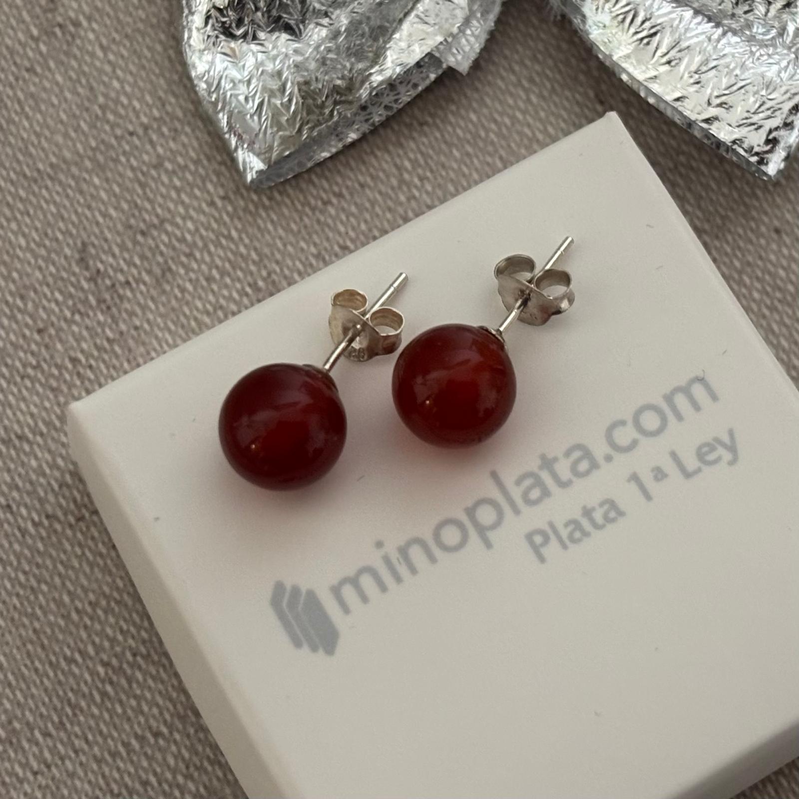 Pendientes piedra semipreciosa Carneola bola 8mm en Plata de ley 925 4