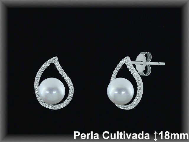 Pendientes de Plata Rh Perla Cultivada y Circonitas