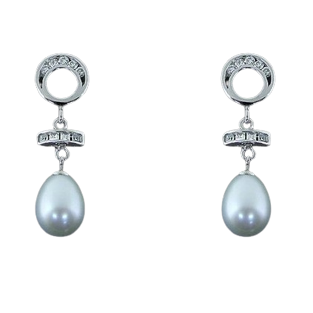 Pendientes novia de Plata rodiada con Perlas cultivadas y Circonitas